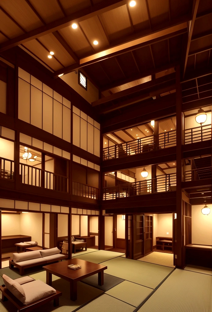 Night、pub、night、Interior space、Japanese style、First floor atrium、indirect lighting、Lower floor