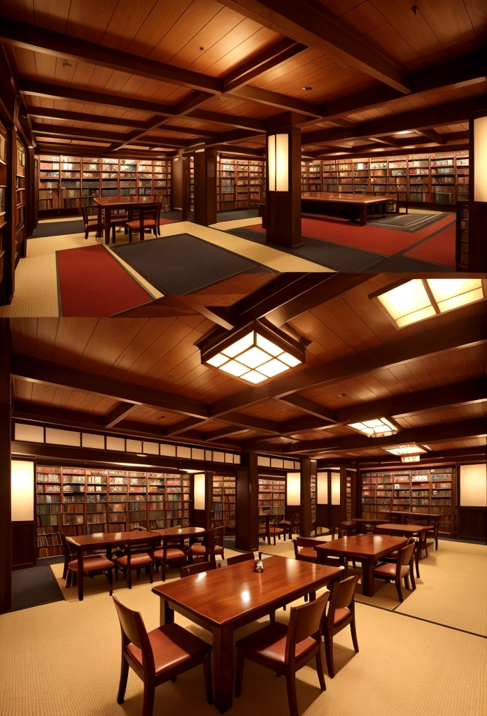 Fantastic Library、pub、night、Interior space、Japanese style、indirect lighting、Lower floor