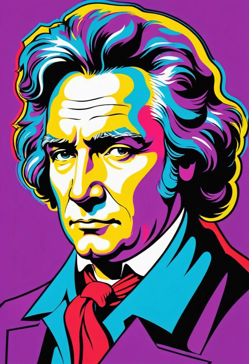 Pop Art style beethoven . bright colors, bold
outlines, popular culture themes, ironic or kitsch