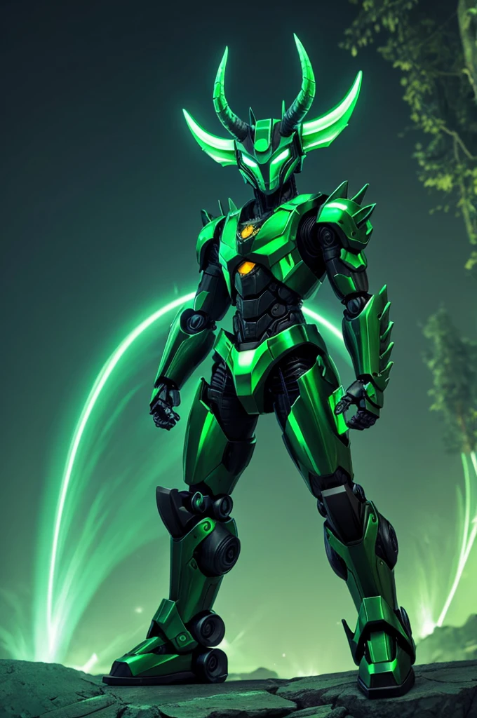 Robot Humanoid Dragon Eastern 2 horned feral claws manga style muzzle green anime style no cyberrealistic