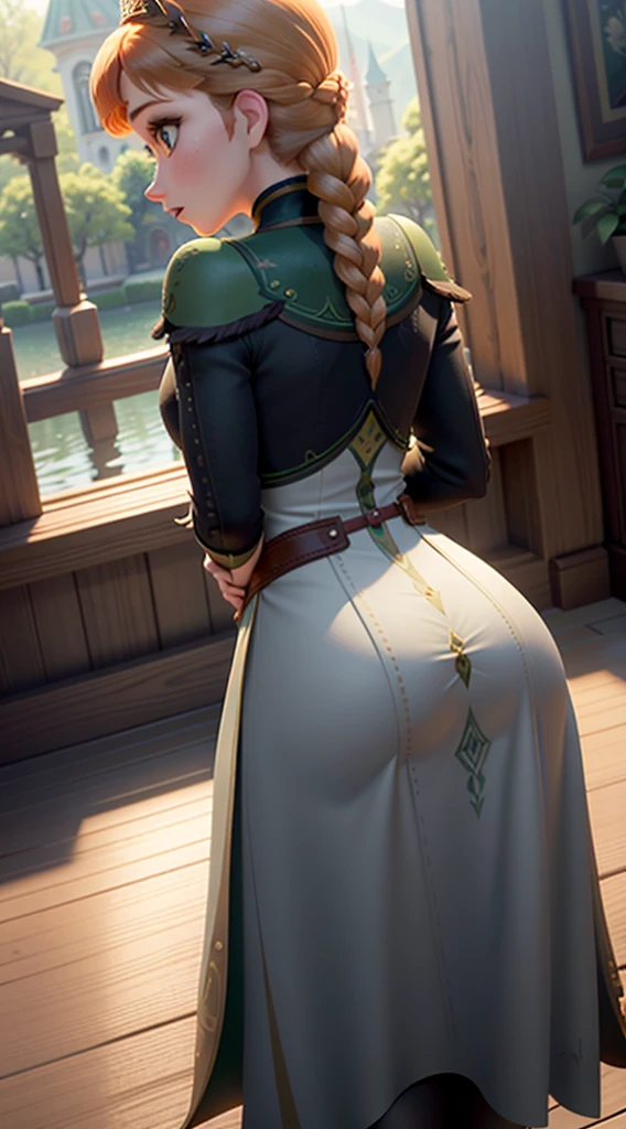 Photo of Anna of Arendelle from behind, angle from behind, mini dress,