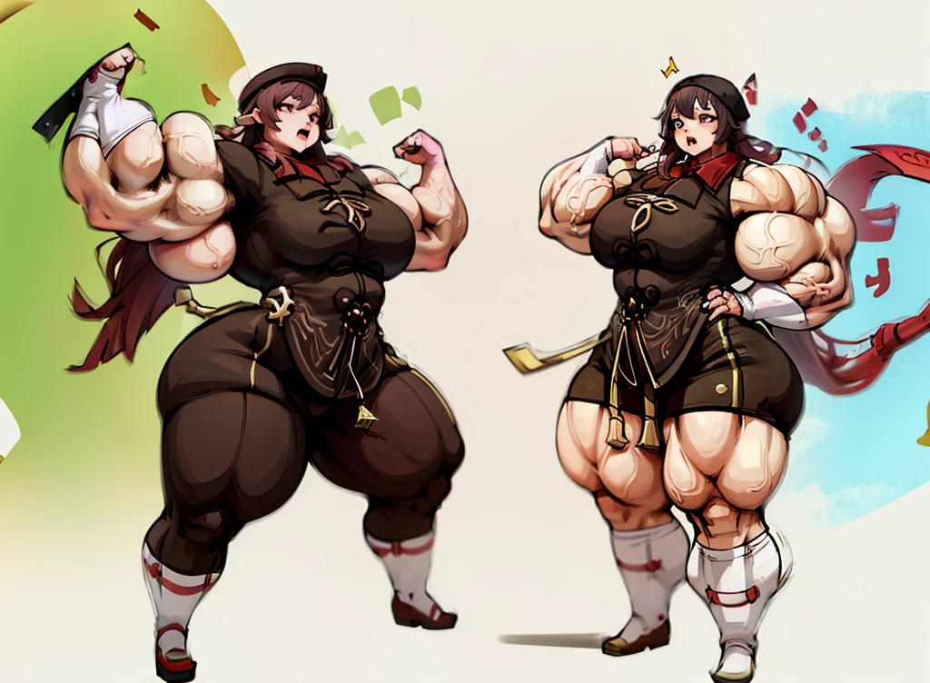 (very big woman: 1.5), strong, (hyper muscles: 1.5), ABS, thick legs, thick arms, big shoulders, ABS, Leotard),full shot, shot in the stomach, (Hutao from Genshin Impact: 1.5), (huge breasts:1.2), (high:1.2), (colossal ass:1.2), (massive:1.2), (detailed, beautiful face), Moaning, (lustful face: 1.4)