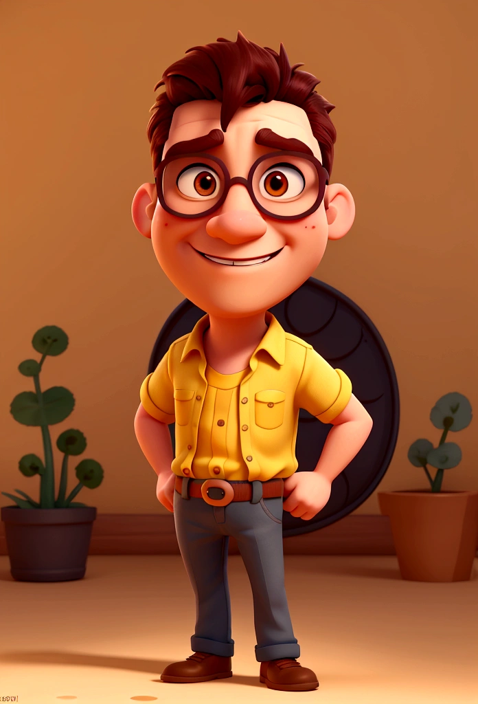 Cartoon character of a man in sunglasses and yellow shirt, animation character, stylized character, animation style rendering, 3d stylized, Arnold Maya rendering, Stylized 3D rendering, toon render screenshot, 3d character, 3d character, Stylized 3D rendering, 3D character rendering, cartoon character, Personagem de close up, character posing, (Pixar-style) (master part:1.2) (bokeh) (best qualityer) (skin detailed) (detailed texture) (8K) (Argilla) (cinematic lighting) (sharp focus