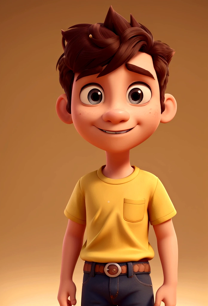 Cartoon character of a boy in a yellow shirt, animation character, stylized character, animation style rendering, 3d stylized, Arnold Maya rendering, Stylized 3D rendering, toon render screenshot, 3d character, 3d character, Stylized 3D rendering, 3D character rendering, cartoon character, Personagem de close up, character posing, (Pixar-style) (master part:1.2) (bokeh) (best qualityer) (skin detailed) (detailed texture) (8K) (Argilla) (cinematic lighting) (sharp focus