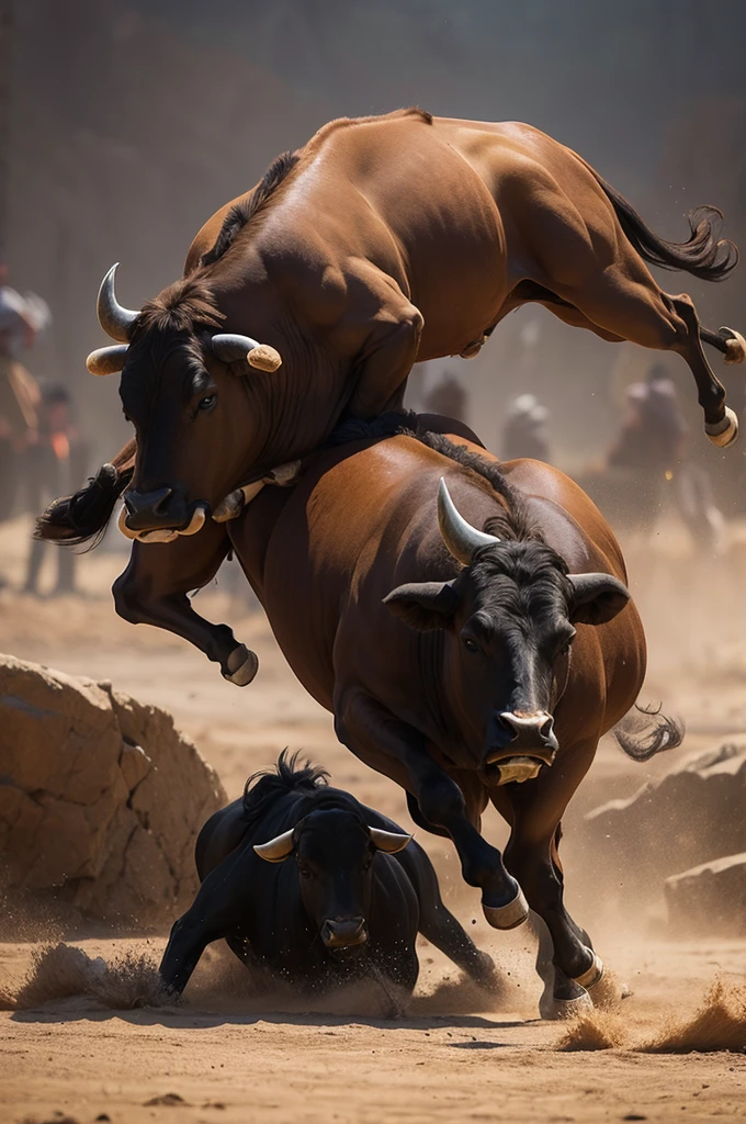 two bulls fighting