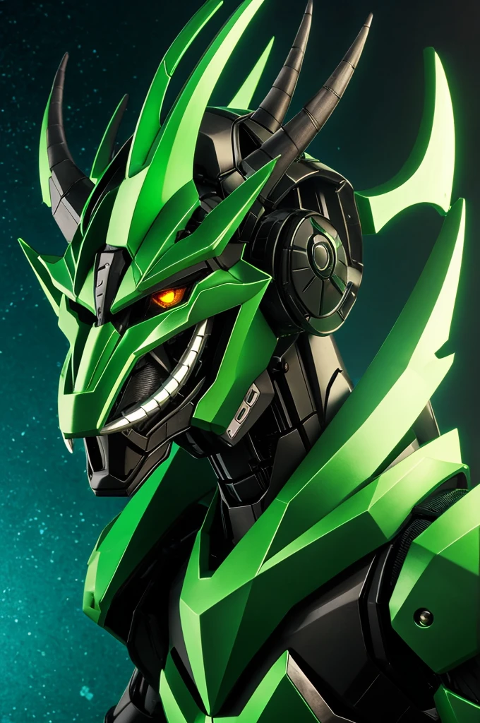 Robot Humanoid Dragon Eastern 2 horned feral claws manga style muzzle green anime style 