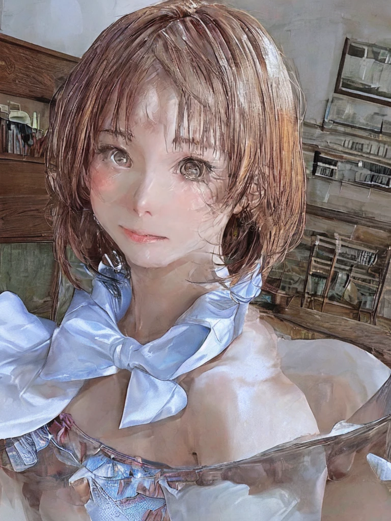 A shyly blushing female idol changing into a bikini, beautiful detailed eyes, beautiful detailed lips, extremely detailed face and body, delicate skin, long eyelashes, elegant pose, dynamic movement, soft lighting, warm color tones, photorealistic, 8k, highly detailed, masterpiece