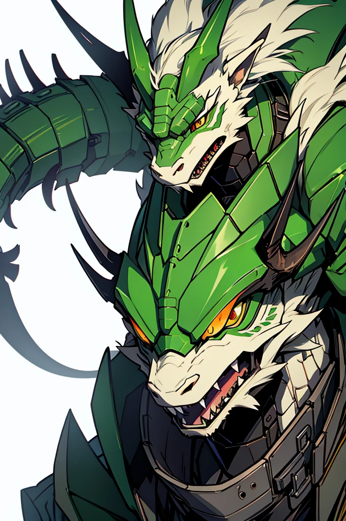 Robot Humanoid Dragon Eastern 2 horned feral claws manga style muzzle green