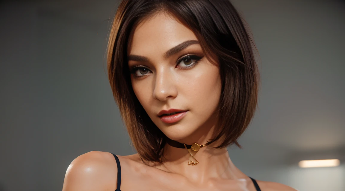 ((hightquality、hight resolution、((​masterpiece))、foco nítido、photographrealistic、Raw photography、lighting like a movie、Photorealistic portrait of stunningly beautiful European woman、Extreme camera angles、Original,、highly detailed wallpaper、Perfect litthing、radiant lighting、Dark background))、detailed facial features、short shoulder length hair (bob hairstyle)、blonde、((Detailed red eyes))、Black Suit、Black & gold palette、Dark makeup、bewitching poses、snake eyes