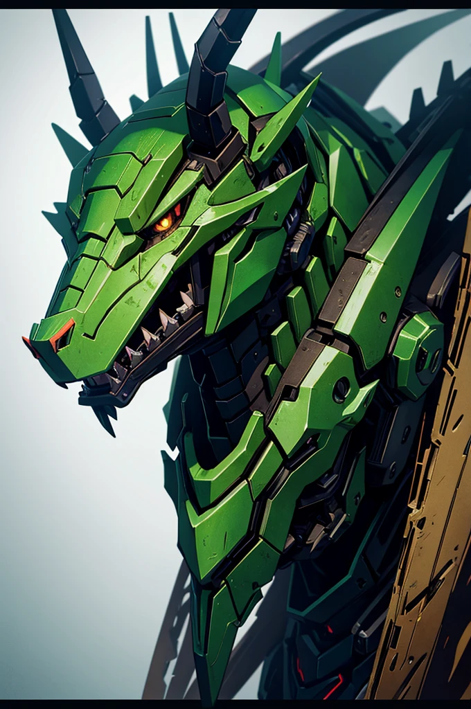 Robot Humanoid Dragon Eastern 2 horned feral claws manga style muzzle green