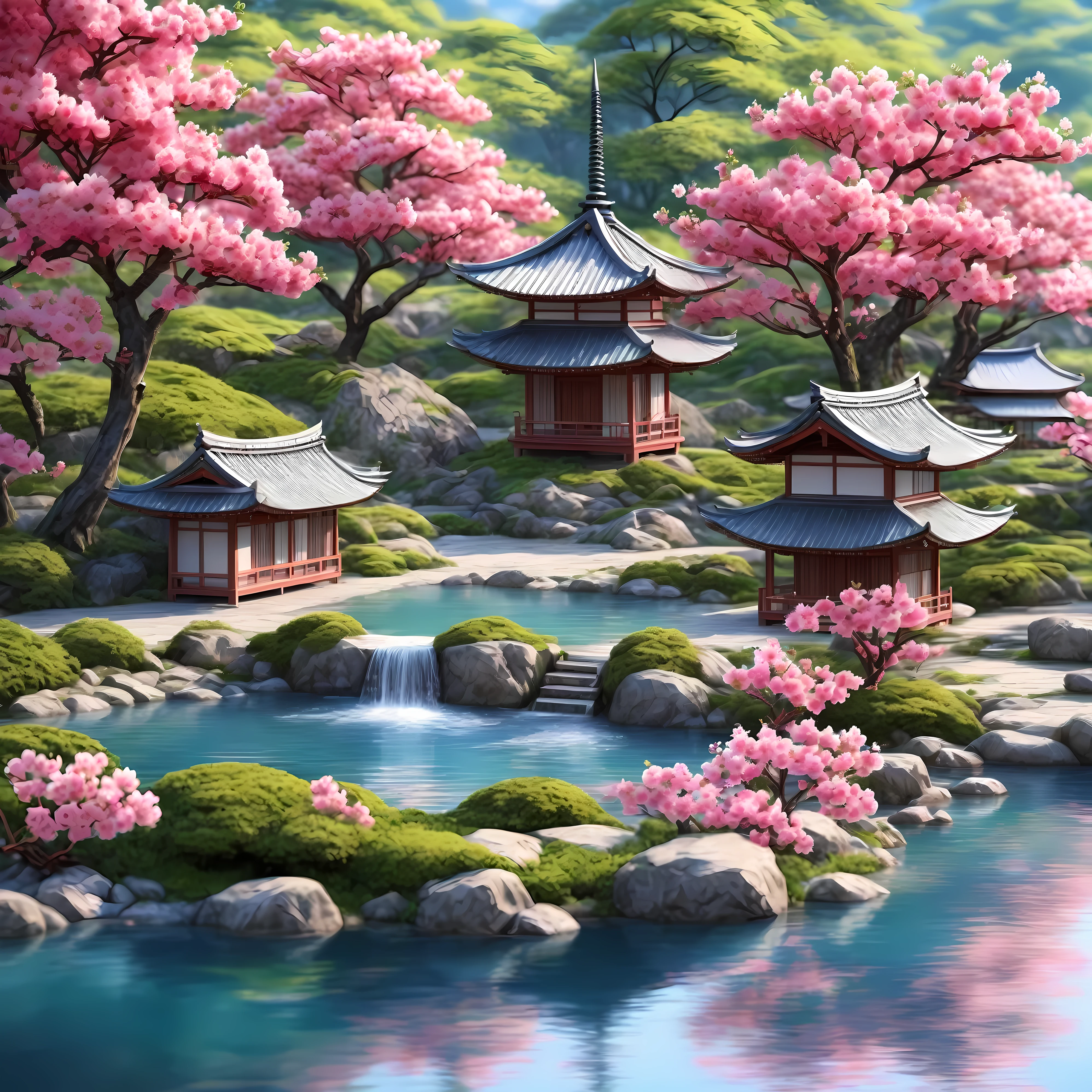 best quality, realistic, with pink cherry blossoms