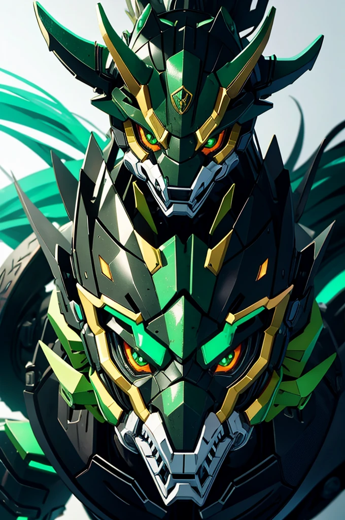 Robot Humanoid Dragon Eastern 2 horned feral claws manga style muzzle green