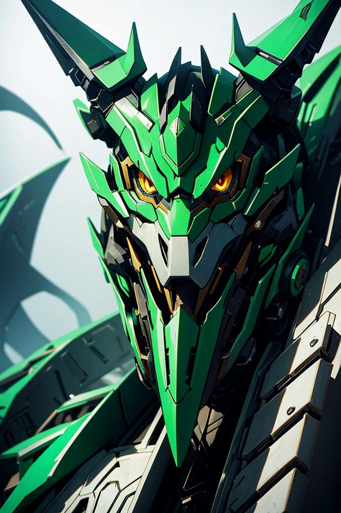 Robot Humanoid Dragon Eastern 2 horned feral claws manga style muzzle green