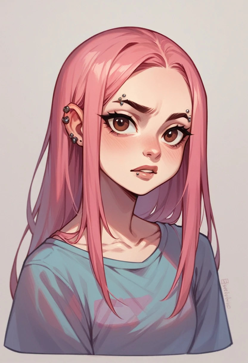 Blythe doll Short blue and pink hair, fair skin, brown eyes, eyebrow piercings