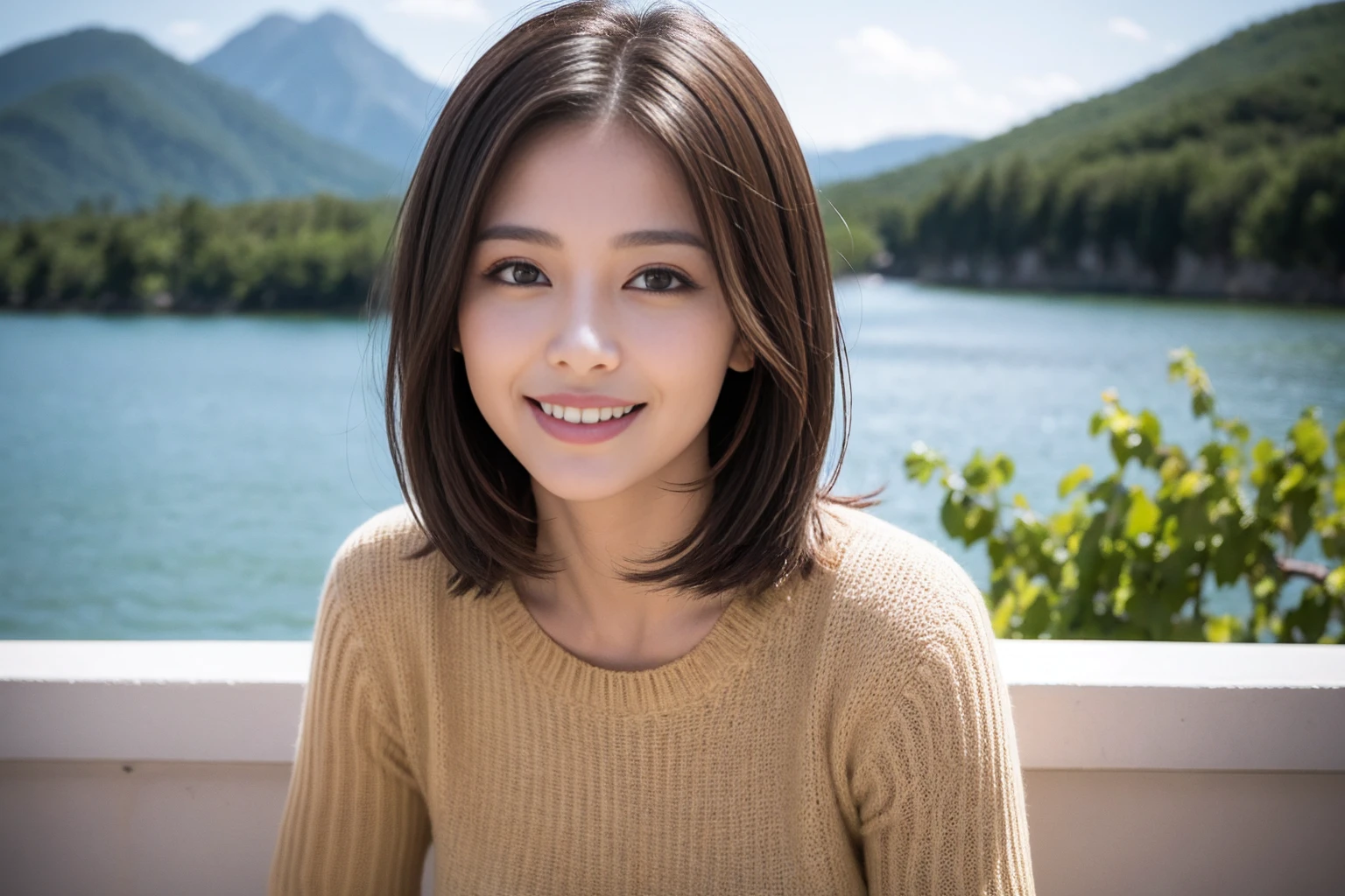 ((Highest quality、8K、masterpiece:1.3))、1 male、1 woman who resembles Satomi Ishihara、Couple、spouse、Couple、The body is slim、((Bob Hale、Straight hair:1.2)), (Realistic, Intricate details:1.2), テーブルの上のwine glass、Shine light on your face、 Amazing view of the sunset sky and clouds、Amazing mountain views、A bright smile、The wonderfulness of smile、Bright image、The beauty of wine, Beautiful Face, blue eyes, The light shines on your face, Blushing, short hair,Bright Face、42 years old), 39 years old, red wine 、Appetizers、Italian food、Wine bottle、Champagne、sparkling wine、Two beauties、Brown Hair、Shortcuts、Long sleeve shirt、dress、Beautiful woman 1, (slimな顔), (The body is slim), (Brown Hair), (Shortcuts), cheeks turn a little red,Attractive beauty、restaurant, In a prominent place (From the waist up) Nova Frog Style, actress, model, Upper Body, White wine, slim, wine glass, 中央に置かれたwine glass, smile, (smile: 1.15), Beautiful fine grain, Depth f/2,saturation, High Contrast, Strong light and shadow,Moist Body:1.5、3D texture、Delicate eyes、Brown Hair、The hair is very shiny、