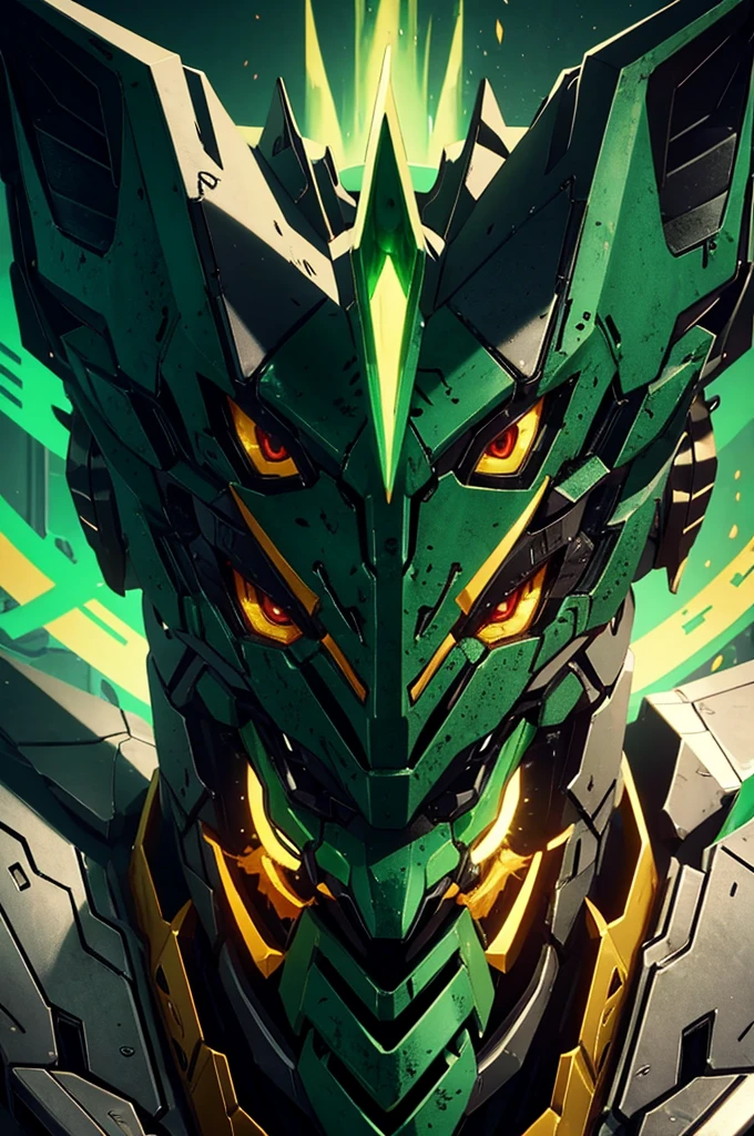 Robot Humanoid Dragon Eastern 2 horned feral claws manga style muzzle green