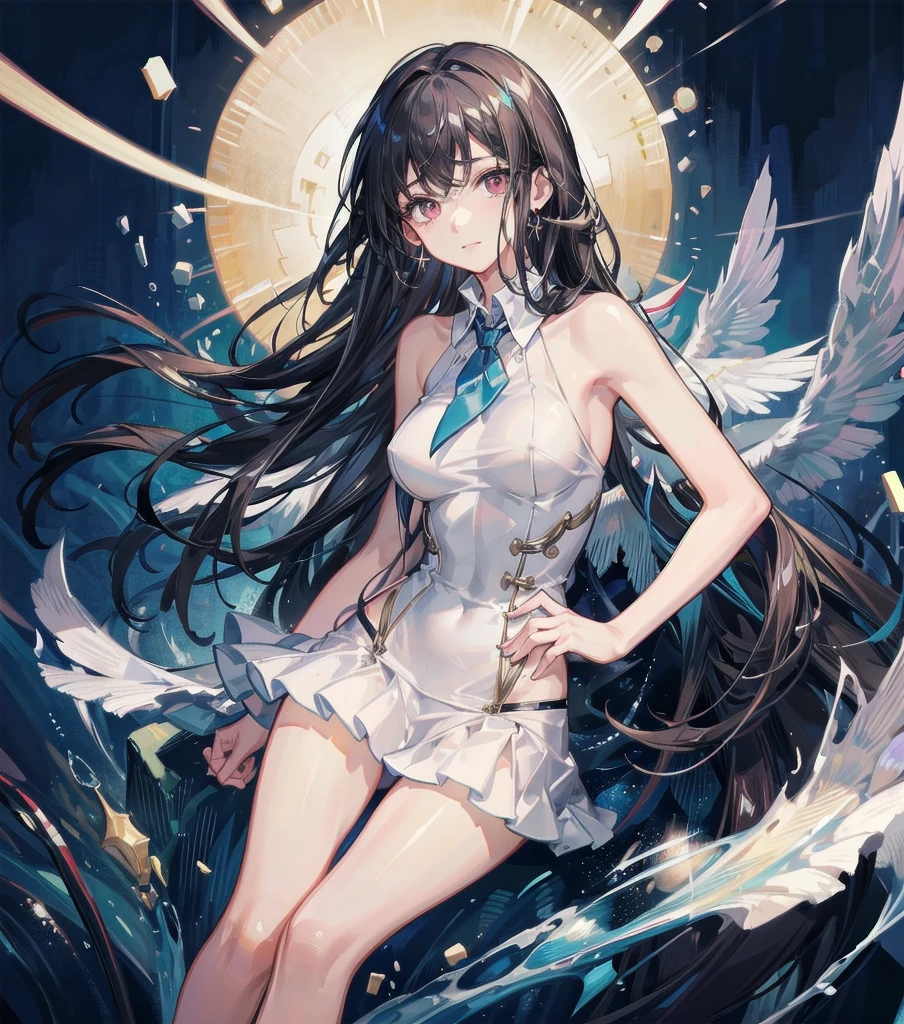 absurdres, RAW photo, extremely delicate and beautiful, masterpiece, Best Quality, ultra high resolution, 32k, hyperrealistic, ultra-detailed, perfect anatomy, super Detailed skin, perfect figure, in her 20s, very Slim body, narrow waist, very small head, very small face, delicate facial features, tearful mole, earring, thin legs, very huge round breasts, full body shot, medium hair, black hair, ((school_uniform)),