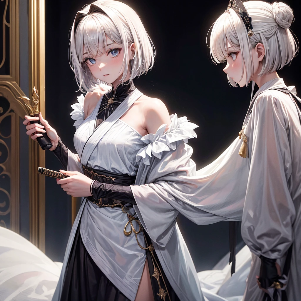 {(watercolor painting:1.2),(renaissance style:1.2)}, {hime cut}, BREAK, {erotic face,anguish,(very ecstasy:1.2),(writhing:1.4),embarrassing,half open eye},{(very obscene pose:1.2),(arched back:1.2),(arch one's head:1.4)}, {(white_pink colored yukata:1.2), (chains fundoshi:1.2), (wet clothes:1.2)}, BREAK, {(many chains from the ceiling:1.4), (chain shibari:1.3),(chain bondage), (chain restraint),(wrap limbs with chains:1.8),(chain bind body),(chain in collar:1.2), confinement, shackles}, BREAK, {(2 woman:1, medium breasts, brown eyes, (lick each other, saliva), braid hair intricately)},{dynamic low angle view}, {(dark church glowing stained glass:1.2)}, BREAK,{(glowing tears:1.1),(captivating eyes),extremely detail hair, (pure white skin:1.1)}