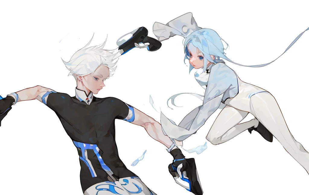 girl blue hair boy white hair