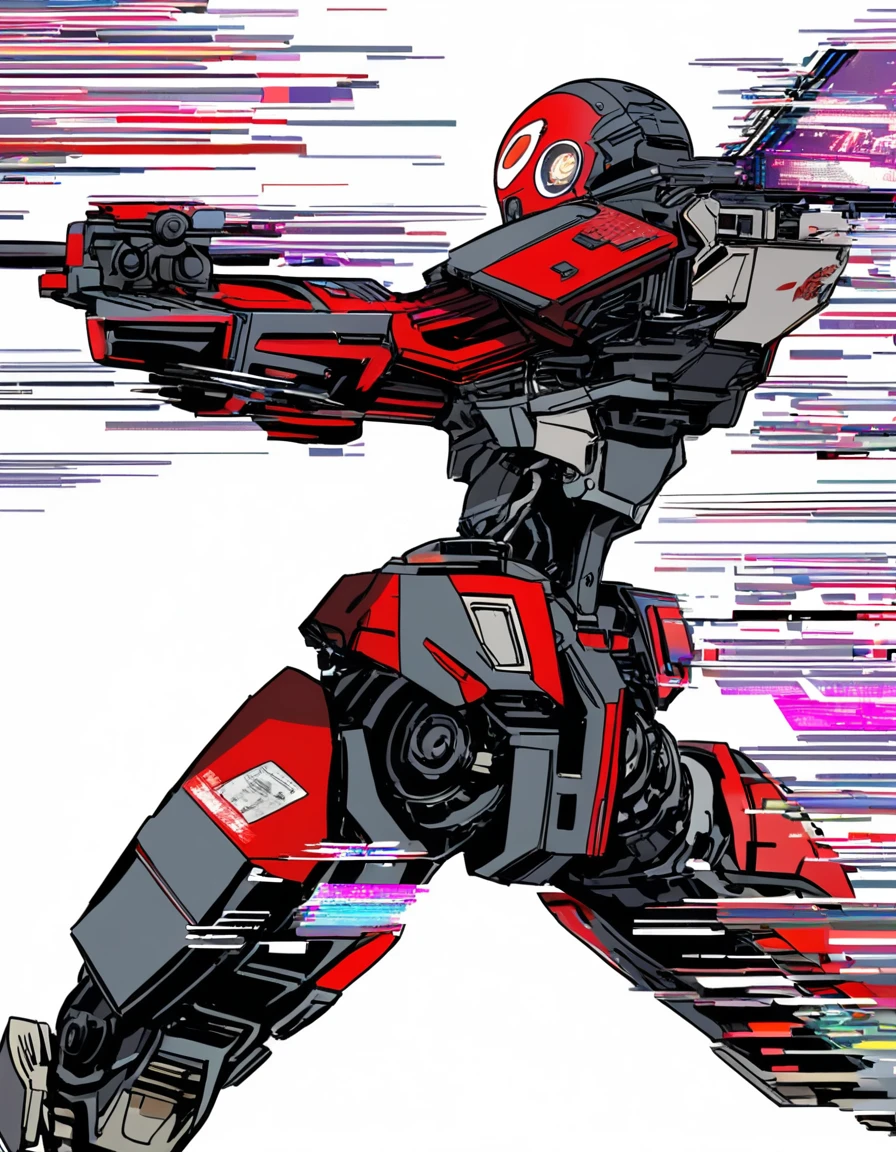 ultra-detailed:1.3, ultra delicate and detailed face:1.3, (absurdres, texture, masterpiece), Chinese brush painting, pixiv contest winner, Hiromu Arakawa, Shitao, inspired by Akihiko Yoshida, in the style of cytus and deemo, neo-dada, Dynamic manga-style illustration robot with television head, red biomechanicaldetails, Its screen is glitching hard, dynamic pose, white background,