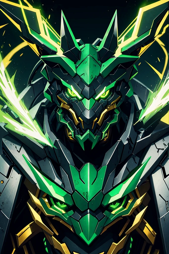 Robot Humanoid Dragon Eastern 2 horned feral claws manga style muzzle green