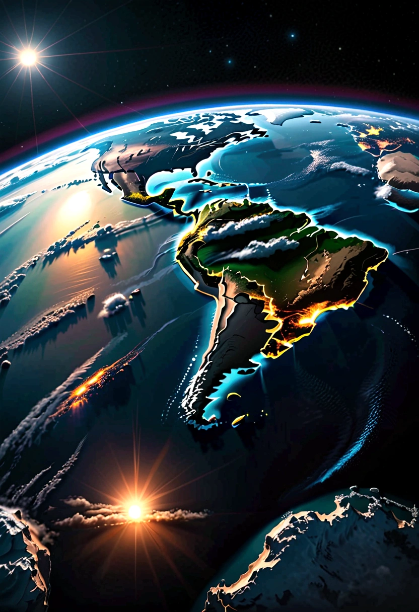 sunrise seen from space,(overall darkening),under the light of sunrise,The appearance of the Earth is vaguely visible,The only light is the sunrise,(best quality:1.4),(Super detailed:1.5),High resolution,Very detailed,unified 8k wallpaper