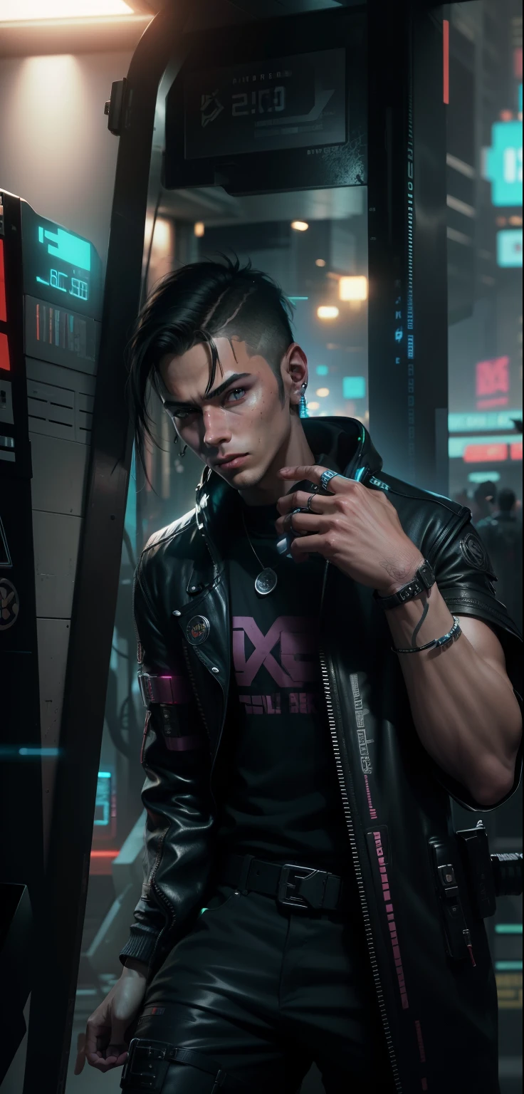 Change the background to cyberpunk , nice boy , lifelike face, 8K