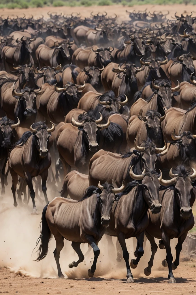 a stampede of wildebeest