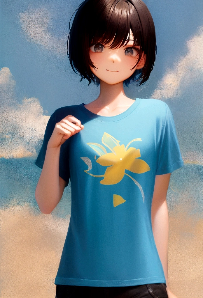 tshirt design, rzminjourney, Vector art, summer design, Hot as Hawaii, Super Short Hair, side lock hair,