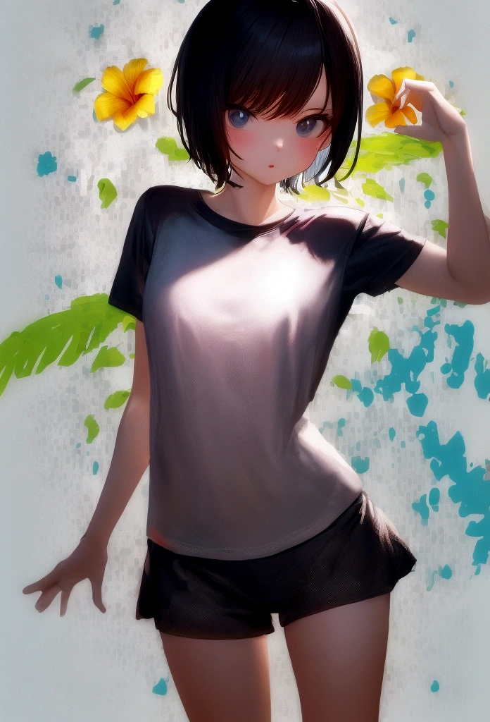 tshirt design, rzminjourney, Vector art, summer design, Hot as Hawaii, Super Short Hair, side lock hair,