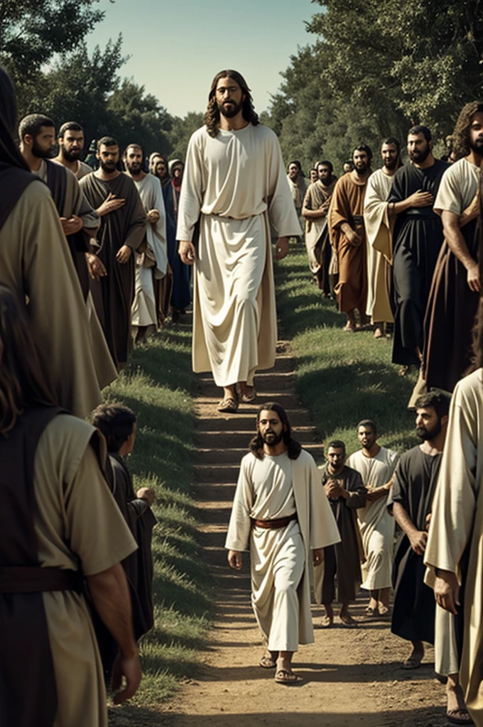 Jesus walking with his disciples