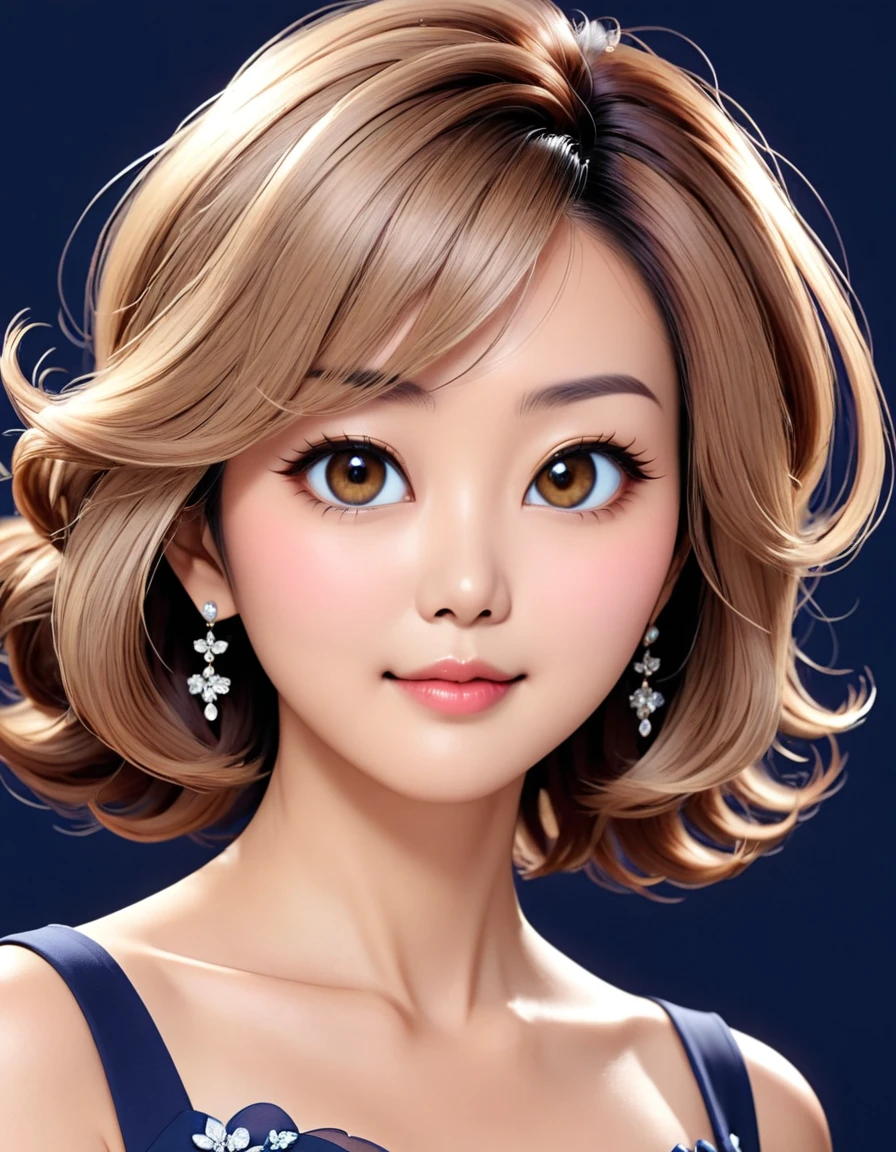 Japanese Mature、50 years old、Close-up photo of the face、Elegant medium hair、Beautiful face、Very beautiful、Detailed eyes、Well-formed face、
