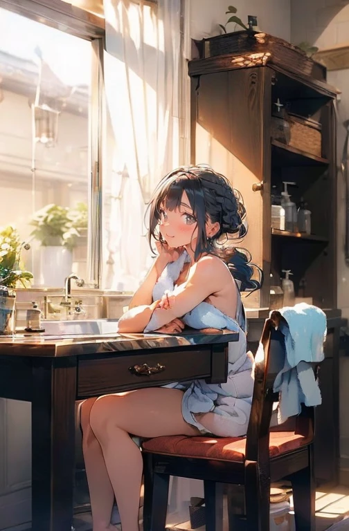 (((Immerse yourself up to your shoulders in your home's bathroom unit:1.7))),(((flannel:1,7))),(((Cover the chest with a towel:1.7))),(((night lighting:1.3))),Breast movement,cheeks turn red、smile shyly,BBW,(beautiful girl)、(Short Hair with Bright Silver and Orange Inner Color,flower hair ornament,Floral Braided Top Knot,Ponytail with Twisted Side Part,floral braided tiara,Half-up、floral braided space bun,voluminous fishtail braid,Twisted pan,),(The fringe is transparent),(((emphasize the chest:1.3))),(dynamic angle),(Dynamic and sexy pose),(Lean forward:1.3),(((A worthy statue))),(((clip,necklase,aretes))),breasts big,blushing with shame,dreamy eyes,A smile that confuses the viewer,skin shining with sweat,Look at the Beholder,topless,48 years old ,topless,Disruption of clothing due to movement,pointy red mouth,perfect round face,,proper body proportions,details Intricate,Very delicate and beautiful hair,realistic footage,dream like,professional lighting,realistic shadow,focus only,beautiful hands,nice fingers,Detailed finger functions,Detailed characteristics of clothes,Detailed characteristics of hair,detailed facial features,highest quallity,Ultra high resolution output image,) ,(8 k quality,),(sea art mode 2.1),(Ultra HD picture mode,)