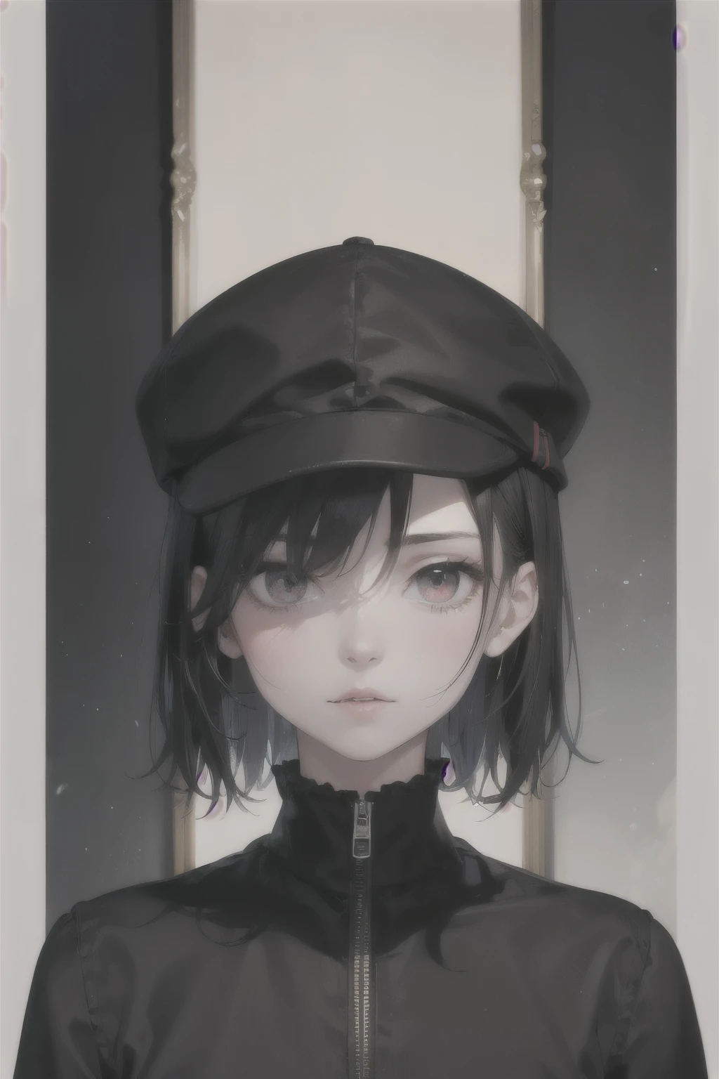 portrait of european,standing alone,20 year,beautiful face, short black hair, Eyes red, black fitted dress