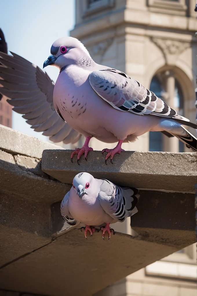 an evil pigeon hungry around