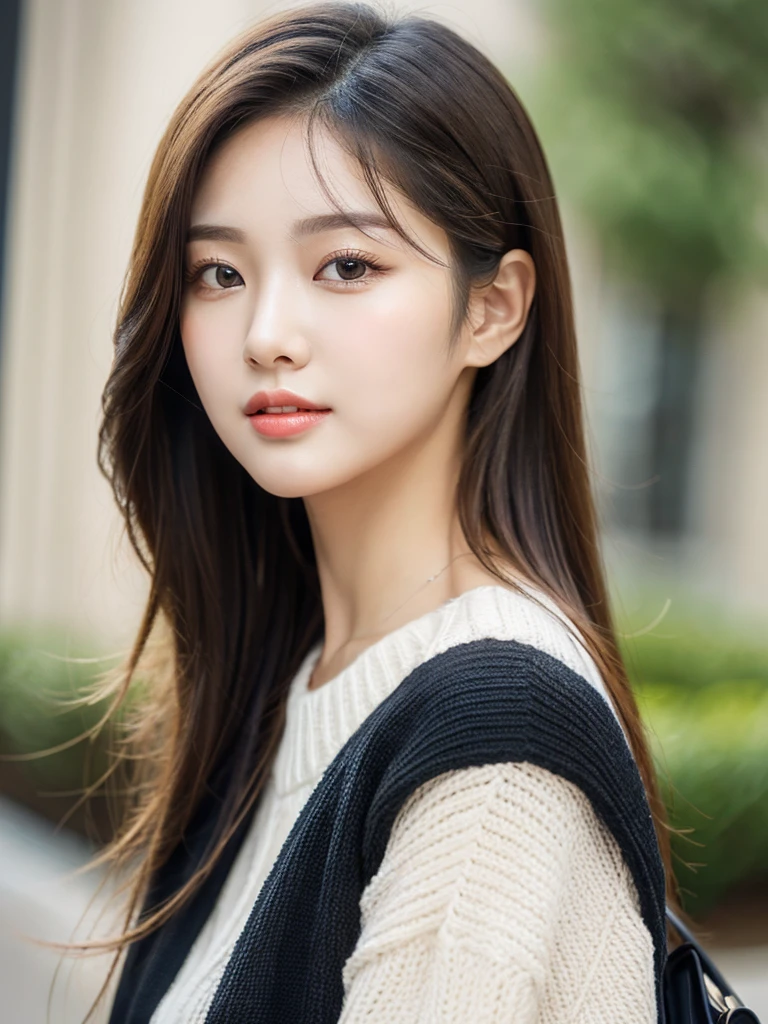 {2.5D art style} Kwon Eun-bi is a young Korean woman in her 28s. Her hair is short at shoulder in a blonde colors.
Her face is slightly shorter than it is long, which carry a warm , expressive face. Her skin is radiant and clear, presenting an impeccable state of health and her curved lips.
Large, brown eyes are expressive and captivating.
Her height is medium, her natural body and defined made up of proportional curves. with the most charming and provocative. It matches their personalities.
She wearing a Black sweater and jeans.
