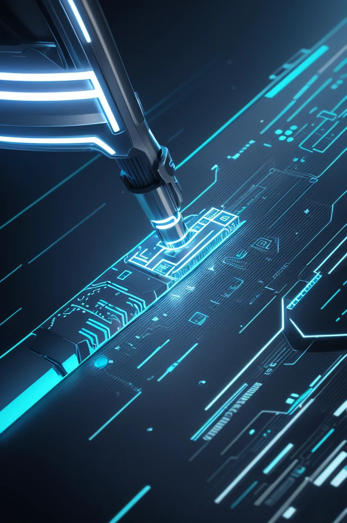 "Create a symbol that combines a stylized sound wave with electronic circuits. Use metallic colors like silver and blue, and include details reminiscent of technology and electronic music."