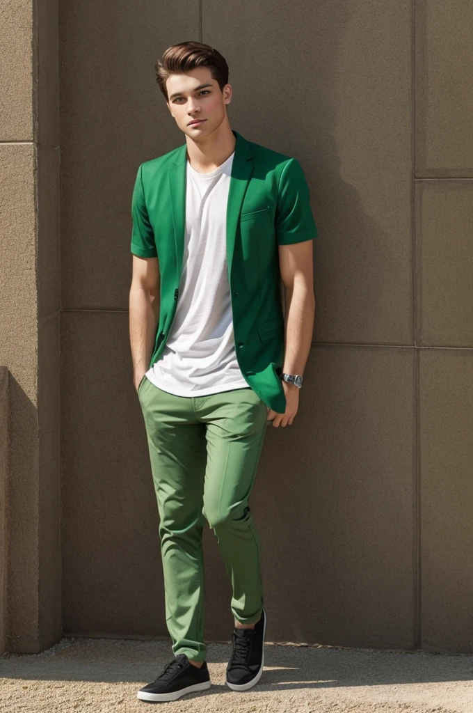Young man with green eyes full body 
