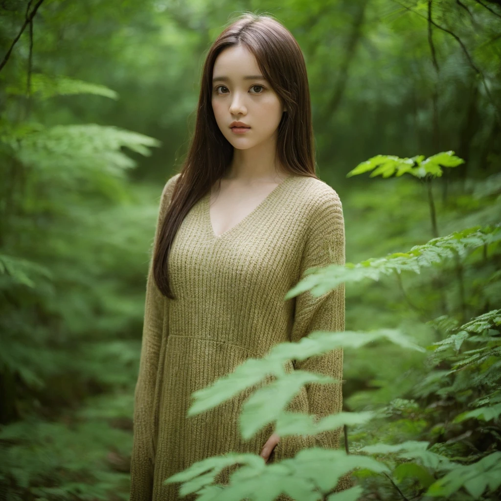 (((hd closeup photo))),one standing Anne-Marie Alto looking at camera,25 years old, in forest