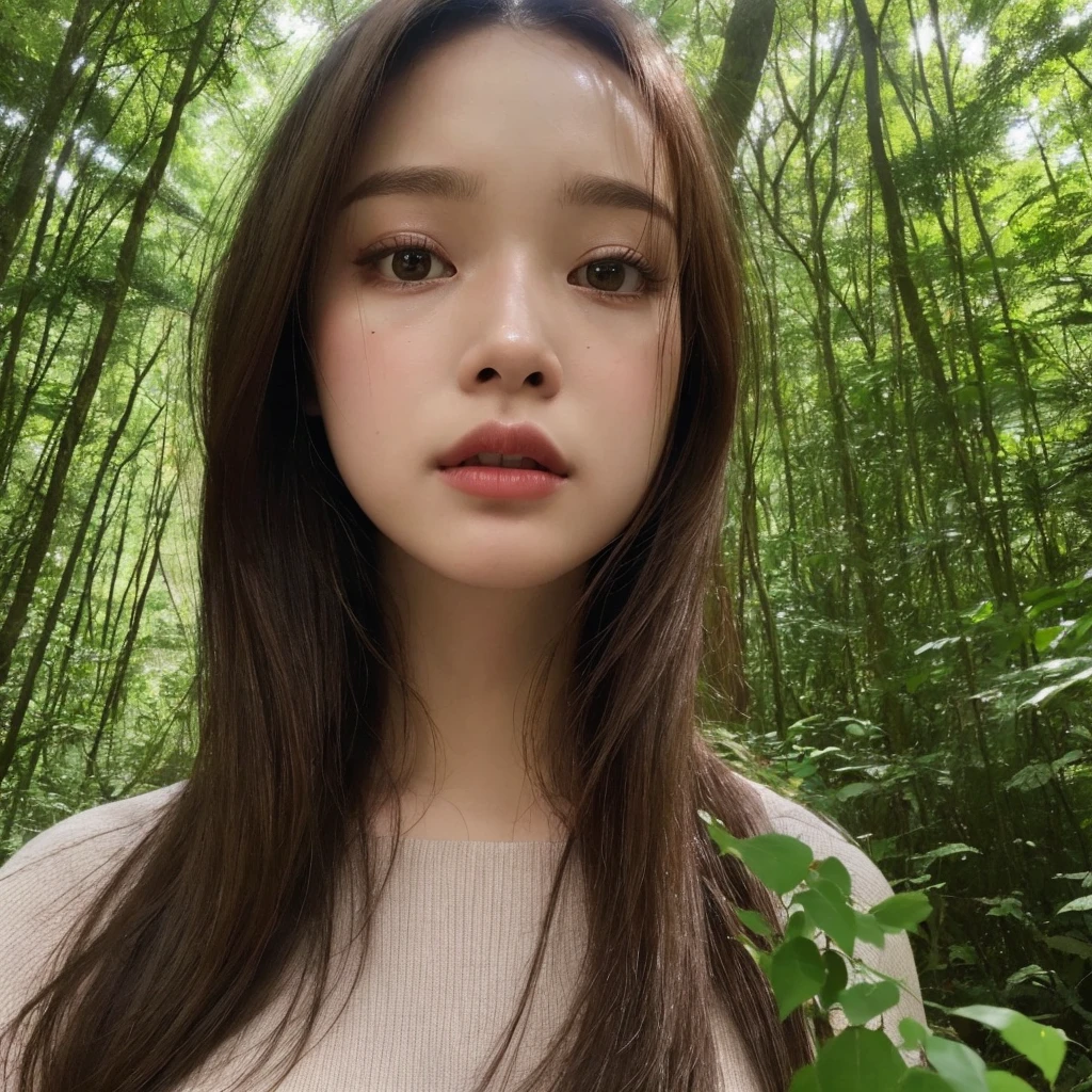 (((hd closeup photo))),one standing Anne-Marie Alto looking at camera,25 years old, in forest