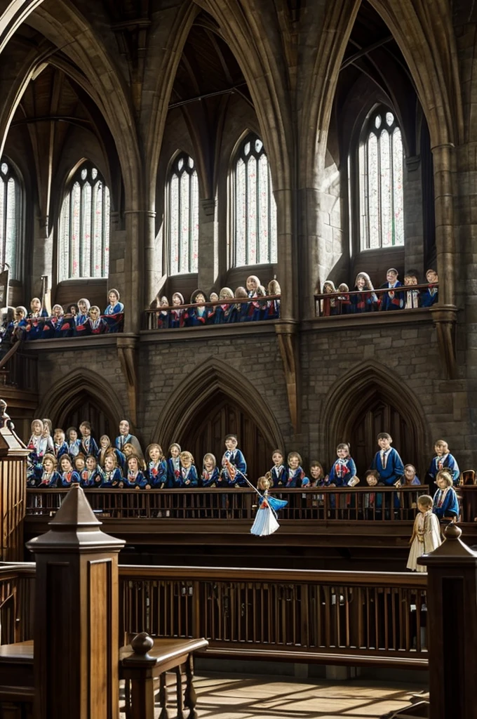 11-year-old children in their broomstick flying class at Hogwarts