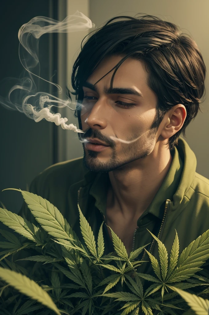 Man smoking weed, and the weed smoking him animation With several details in the environment linked to the theme.