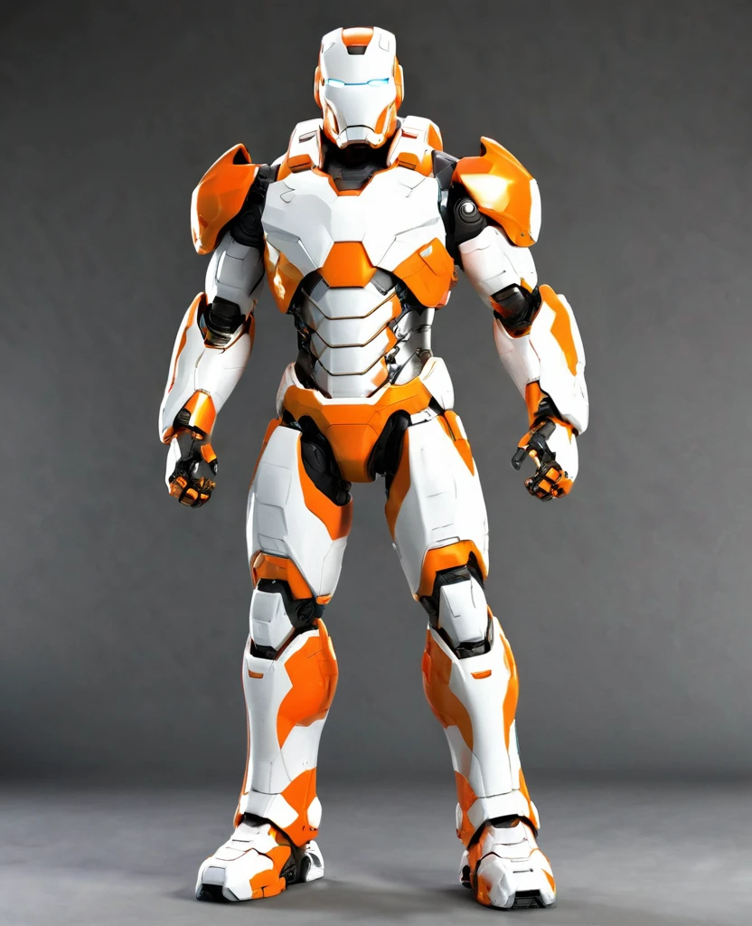 War machine, orange and white random coloured, heroic, full body, War machine style