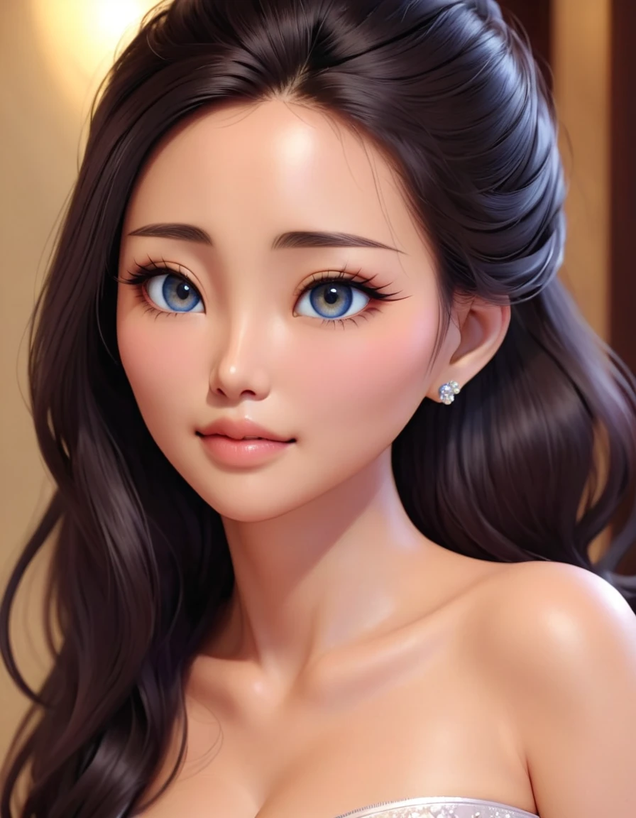 Japanese Mature、50 years old、Close-up photo of the face、Gorgeous Long Hair、Detailed face、Very beautiful、Detailed eyes、Well-formed face、