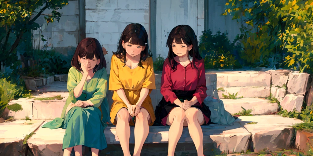 Three women watching a video, embarrassed
