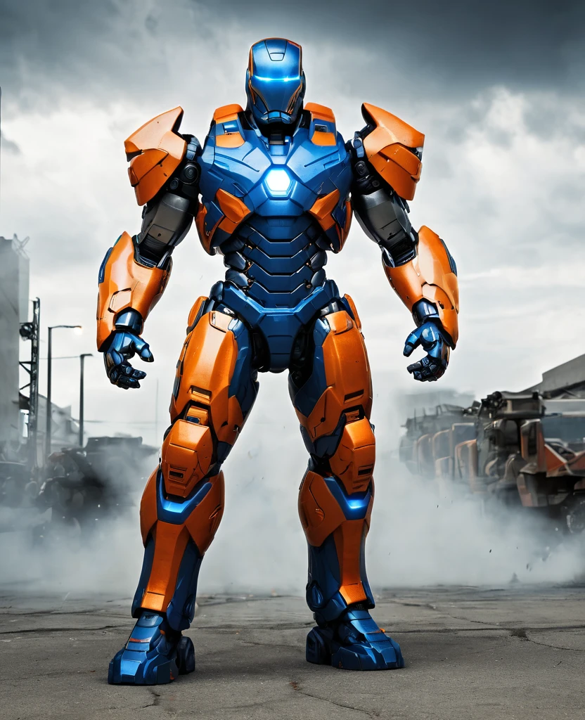 War machine, (orange and blue random coloured), heroic, full body, war machine style 