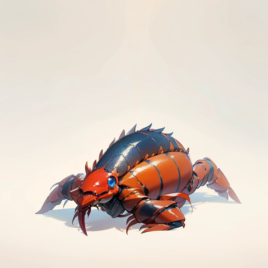 (Random Evolution, Colossal lobster mixed with skunk), full body version, red and yellow color skins, (full blue eyes), (Grassroots), no background