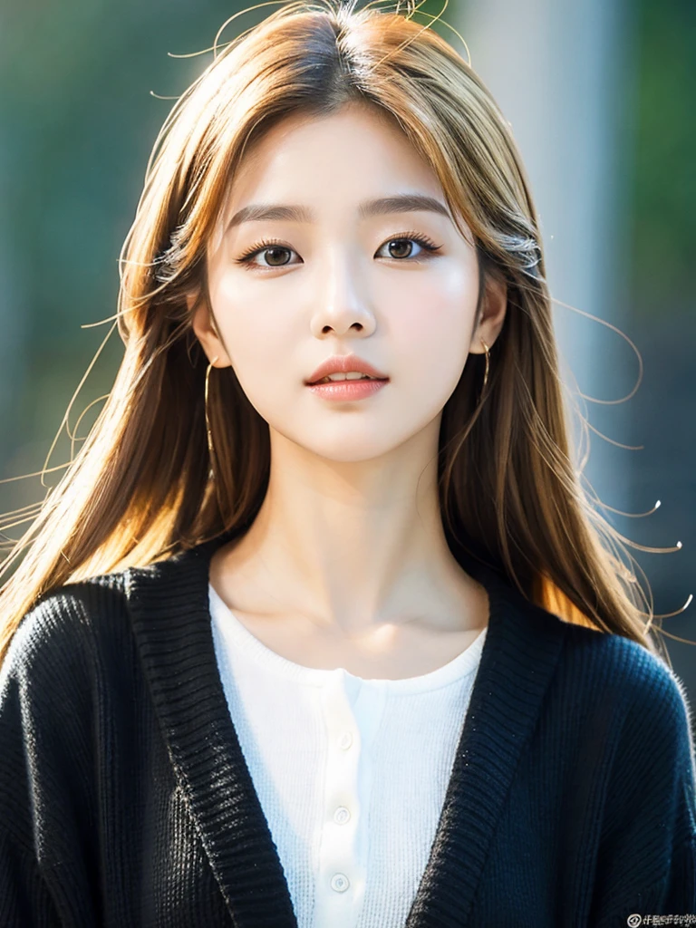 {2.5D art style} Kwon Eun-bi is a young Korean woman in her 28s. Her hair is short at shoulder in a blonde colors.
Her face is slightly shorter than it is long, which carry a warm , expressive face. Her skin is radiant and clear, presenting an impeccable state of health and her curved lips.
Large, brown eyes are expressive and captivating.
Her height is medium, her natural body and defined made up of proportional curves. with the most charming and provocative. It matches their personalities.
She wearing a Black sweater and jeans.