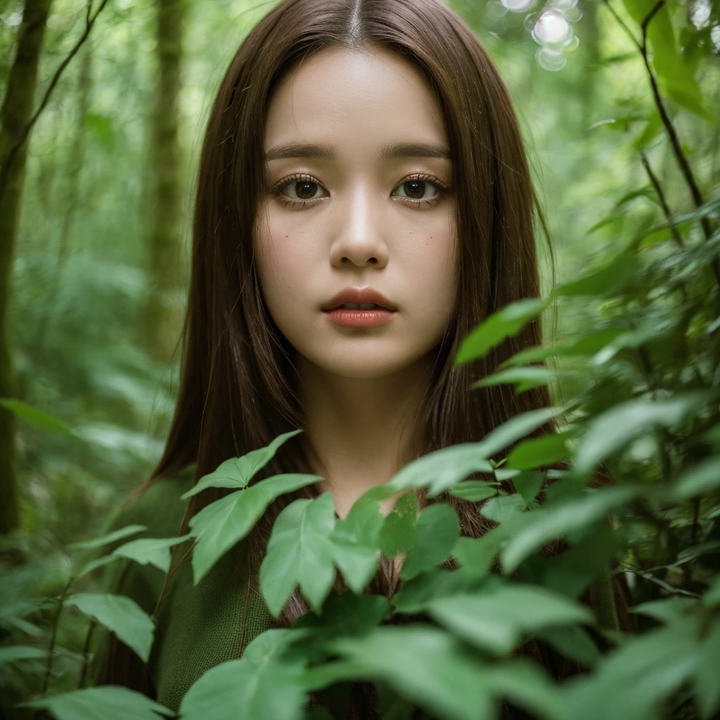 (((hd closeup photo))),one standing Anne-Marie Alto looking at camera,25 years old, in forest