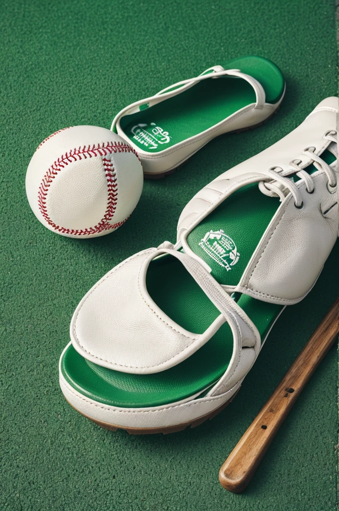 Some green and white baseball gloves with a pochaco background